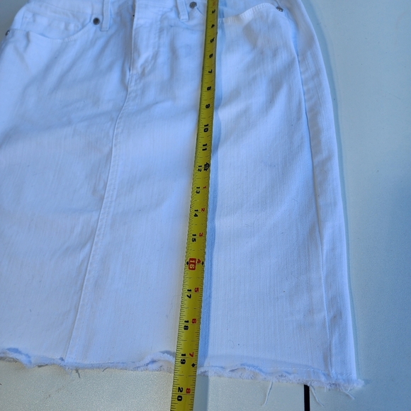 Code Bleu Denim Jean Skirt White Button Fly Pencil Back Kick Split Stretch Raw 6 - Picture 3 of 11